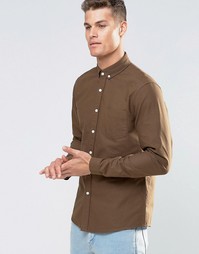 ASOS Oxford Shirt In Khaki With Long Sleeves In Regular FIt - Хаки
