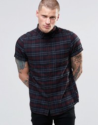 ASOS Check Shirt With Pigment Dye In Short Sleeve In Regular Fit