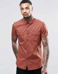 ASOS Rust Twill Shirt With 2 Pockets And Heavy Wash In Regular Fit