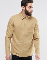 ASOS Suedette Zip-Up Shirt In Stone With Long Sleeves In Regular Fit