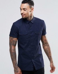 ASOS MilitaryShirt In Navy With Short Sleeves In Regular Fit