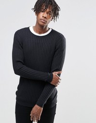 ASOS Muscle Fit Ribbed Jumper in Merino Wool Mix - Черный