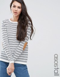 ASOS TALL Jumper in Stripe with Oval Tan Elbow Patch