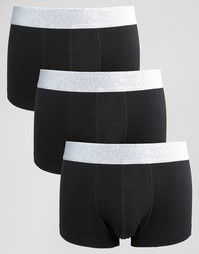 ASOS Hipsters with Metallic Silver Glitter Waistband 3 Pack - Черный
