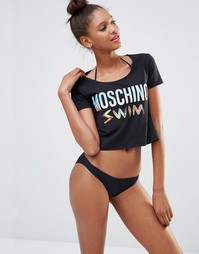 Укороченная пляжная футболка с логотипом Moschino - Черный 555