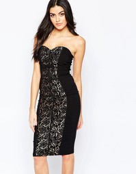 Paper Dolls Bandeau Midi Dress with Lace Panel - Черный
