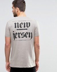 Серая длинная футболка с принтом сзади ASOS - Слоновья кожа