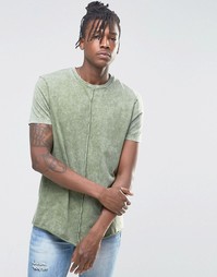 Длинная зеленая футболка с эффектом кислотной стирки ASOS