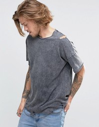 Oversize-футболка с эффектом кислотной стирки и потертостями ASOS