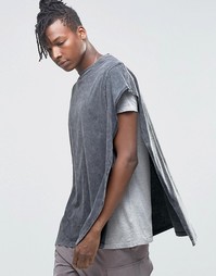 Oversize-футболка с кейпом и эффектом кислотной стирки ASOS