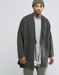 ASOS Longline Kimono With Tie Front - Хаки