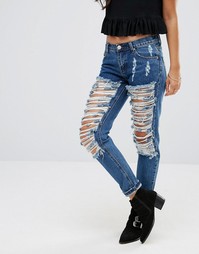 Рваные джинсы в винтажном стиле Glamorous - Синий мраморный деним