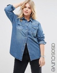 Синяя выбеленная джинсовая рубашка бойфренда ASOS CURVE