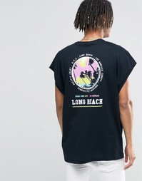 Свободная футболка с принтом на спине ASOS - Черный