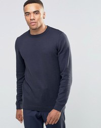 Темно-синий хлопковый джемпер с круглым вырезом ASOS - Темно-синий