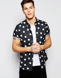 ASOS Shirt With Random Polka Print With Short Sleeves In Regular Fit