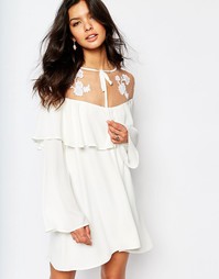 Платье мини с вышивкой For Love and Lemons Elenora - Белый