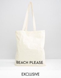 Сумка-тоут с надписью Beach Please Reclaimed Vintage - Бежевый