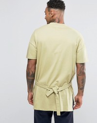 ASOS Oversized T-Shirt With Step Hem And Tie Sides In Grey