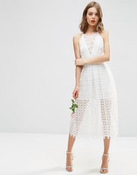 Кружевное платье миди с полупрозрачной вставкой ASOS BRIDAL Premium