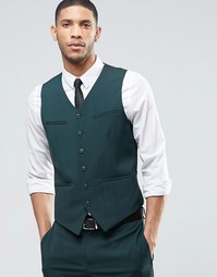 ASOS Slim Waistcoat With Stretch In Dark Green - Зеленый