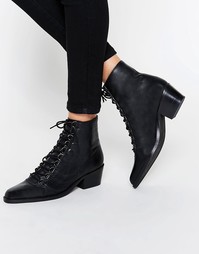 Кожаные ботильоны на шнуровке ASOS ARIANA - Черная кожа