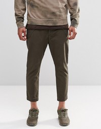 ASOS Cropped Tapered Trousers With Military Pockets In Khaki