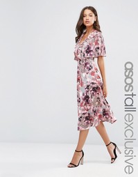 ASOS TALL Pink and Grey Iris Soft Midi Pencil Dress - Мульти