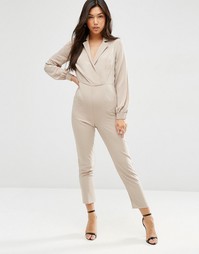 Комбинезон с запахом и длинными рукавами ASOS - Neutral