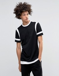 Супердлинная черно-белая футболка с контрастным низом ASOS - Черный