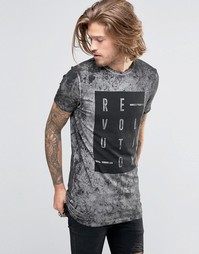 Длинная облегающая футболка с принтом ASOS - Черный