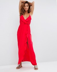 Пляжное платье макси с оборками и запахом ASOS - Красный
