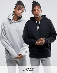 ASOS Oversized Hoodie 2 Pack Grey Marl/ Black SAVE 15%
