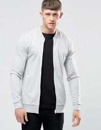 ASOS Muscle Fit Jersey Bomber Jacket With White Zips - Серый меланж