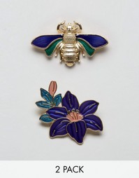 Значки с эмалью в виде жука и цветка ASOS - Мульти