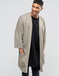 ASOS Longline Kimono Cardi In Beige - Рыжевато-коричневый