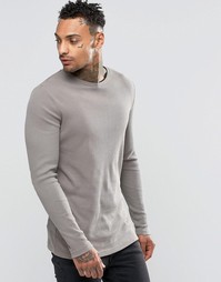 ASOS Rib Longline Muscle Long Sleeve T-Shirt In Grey - Серый