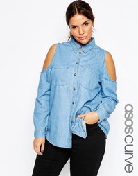 Синяя джинсовая рубашка с вырезами на плечах ASOS CURVE - Синий