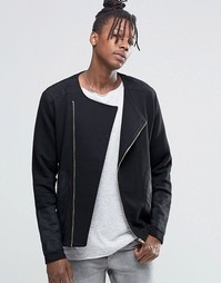 Трикотажная байкерская куртка со вставками и золотистыми молниями ASOS