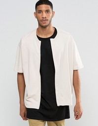 ASOS Oversized Short Sleeve Jersey Bomber Jacket In Pink - Розовый