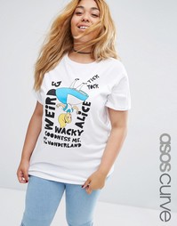 Футболка бойфренда с принтом Alice in Wonderland ASOS CURVE - Белый