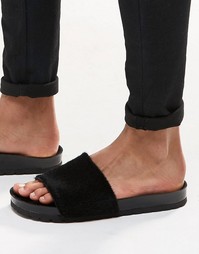 ASOS Slider Sandals In Black Pony Effect - Черный