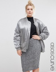 Атласная куртка-пилот ASOS CURVE Luxe - Серебристо-серый