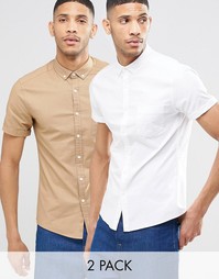 Набор из 2 оксфордских рубашек скинни белого и песочного цвета ASOS