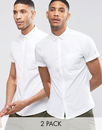 Набор из 2 белых зауженных оксфордских рубашек с короткими рукавами AS Asos