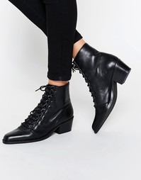 Кожаные ботильоны на шнуровке ASOS ARIANA - Черная кожа