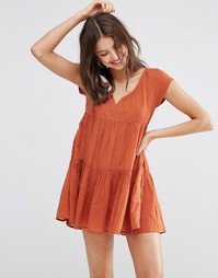 Ярусное пляжное платье с присборенной юбкой ASOS - Терракотовый