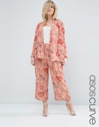 Широкие брюки с цветочным принтом ASOS CURVE - Сумеречно-розовый