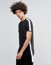 Черная удлиненная футболка с контрастной отделкой ASOS - Черный
