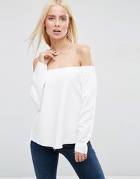 ASOS Off The Shoulder Top With Raw Stepped Hem - 0